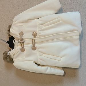 White Coat with Faux Fur Hood 24 Month Girl